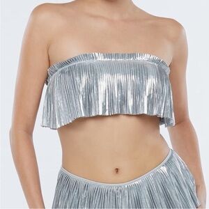 Savage X Fenty Pleated Lame Disco Metallic Bandeau top Medium Party Top Bra